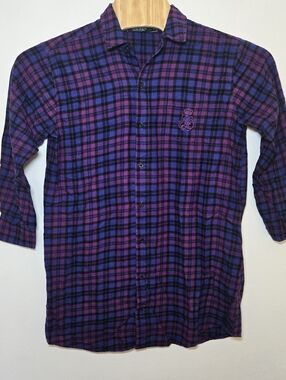 Lauren Ralph Lauren 100 % Cotton Long Loungewear Sleep Shirt Flannel Plaid Med